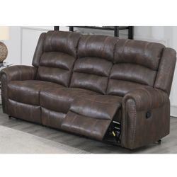 Chocolate Brown Manual Recliner Sofa Nailhead Trim Accent Plush Brand New In Box On Sale Firm Price $499