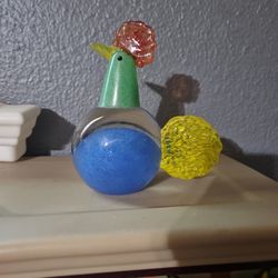 Art Glass Multi-color Chicken Hen Rooster Paperweight Figurine 7"