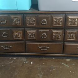 Antique Vintage 9 Drawer Dresser & Matching Mirror