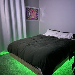 Wooden Floating Bed Frame With Light