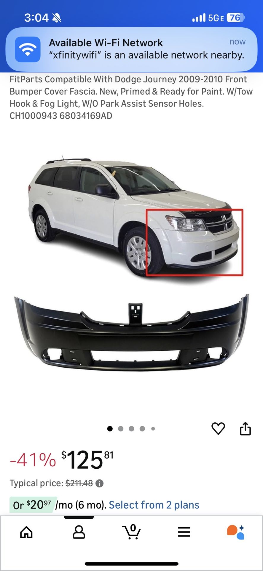 Dodge Journey Front Bumper Black