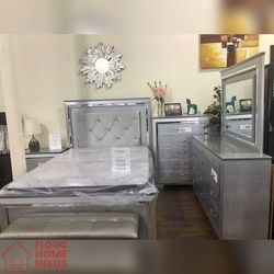 5 Pieces Gray Color King & Queen Bed Set
