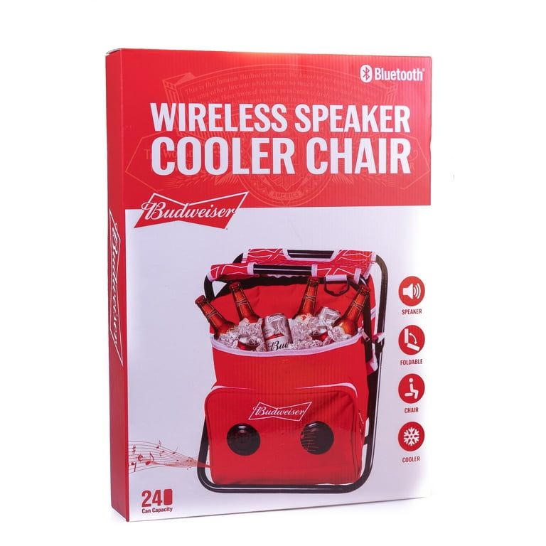 Budweiser Cooler Beach/Tailgate/Picnic Chair & Insulated Cooler Bag with Built in Rechargeable Bluetooth Speaker