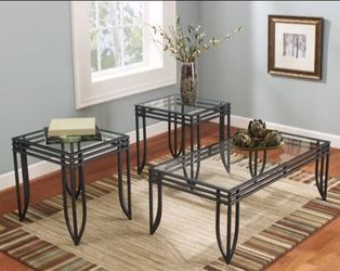 Ashley Furniture Exeter 2 Piece Metal Living Room Coffee Table and End Table Set in Black