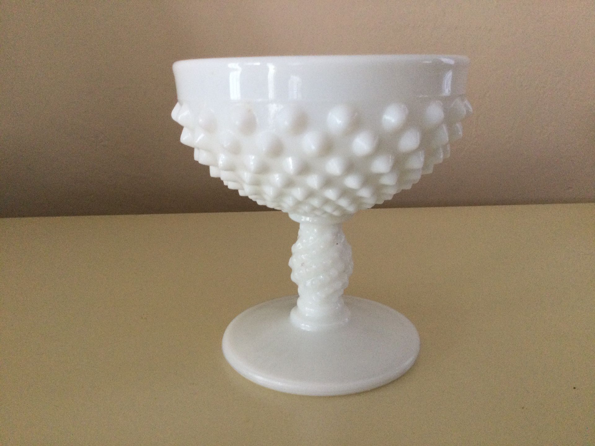HOBNAIL MILK GLASS CHAMPAGNE/TALL SHERBET GLASSES BY FENTON - SET OF EIGHT