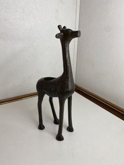 Giraffe Figurine 13" Metal Statue Sculpture Decor Tea Light Holder India Brown