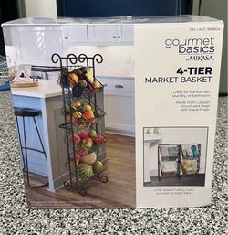 NEW Gourmet Basics by Mikasa 4-Tier Market Basket Kitchen Storage Organizer