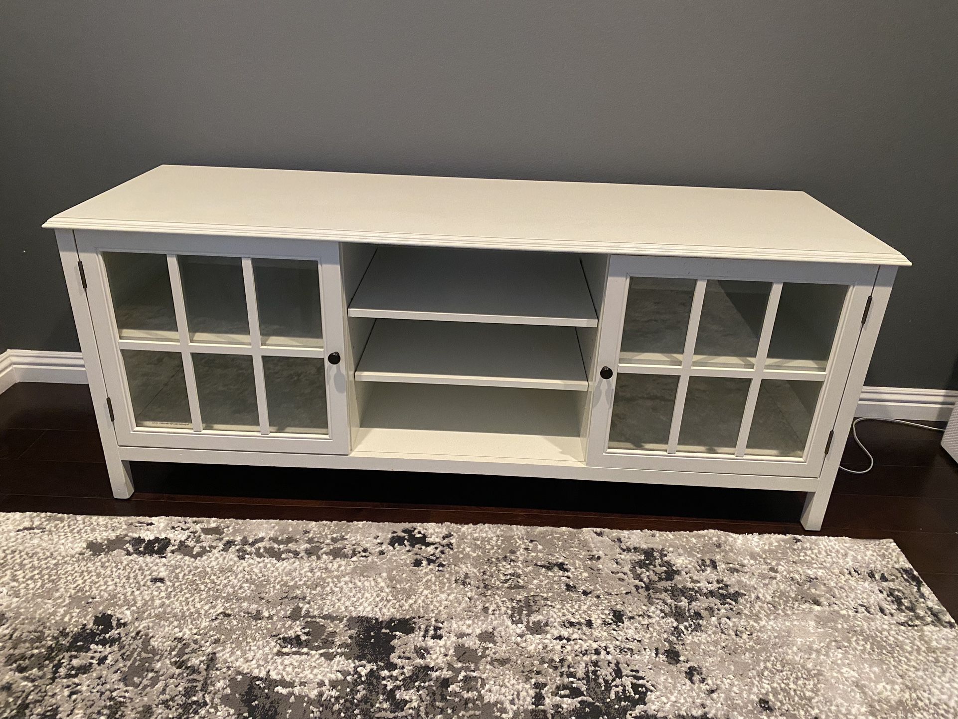 TV Stand With Glass Doors / White