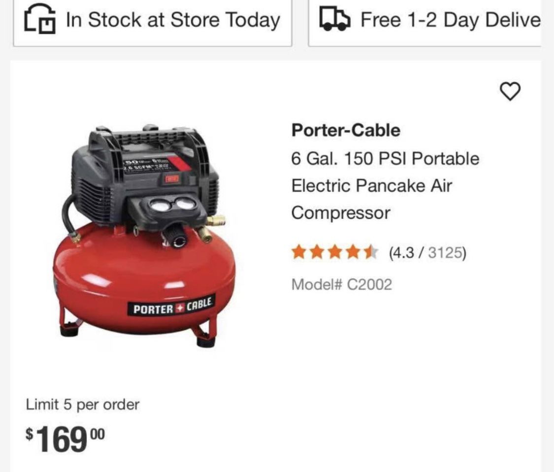 6 Gal. 150 PSI Portable Electric Pancake Air Compressor