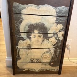 Vintage Coca Cola Victorian Lady 5 cent drink advertisement wood Sign - collectors Wall Art