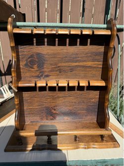 Vintage Wooden Souvenir Spoon Display Rack Wall Mounted 12 Slots