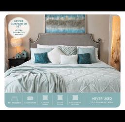 King mint Cotton Comforter Set 3pc Tuft Minimal Luxury with accent pillows 8pc