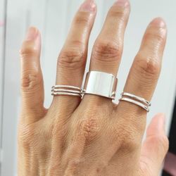 A set of 3 three 925 sterling Silver women's ladies cuff ring Rings  Gift