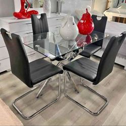 Dining Set Moderno Negro con Cristal – 4 Sillas – Delivery Miami a West Palm