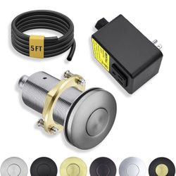 BESTILL All Metal Garbage Disposal Air Switch Kit, UL Listed Brushed Nickel Long Push Button for Waste Disposer, Cordless Sink Top Switch On/Off Butto