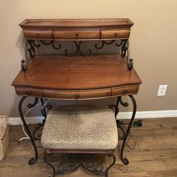 Antique Solid Wood/wrought Iron Desk