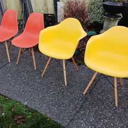 Mid Century Reproduction Eames Shell Chairs With Dowel Bases Armchairs And Side Chairs Dining Cgairs