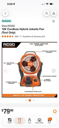 RIDGID 18V Cordless Hybrid Jobsite Fan