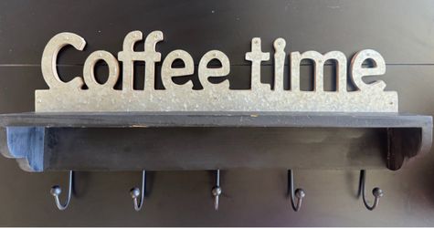 Coffee Time Wall Shelf with Mug Hooks