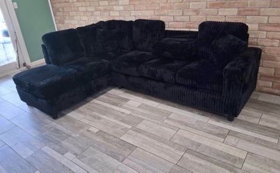 (NEW IN BOX) Black Cord Sectional With Cup Holder -FINANCE AVAILABLE