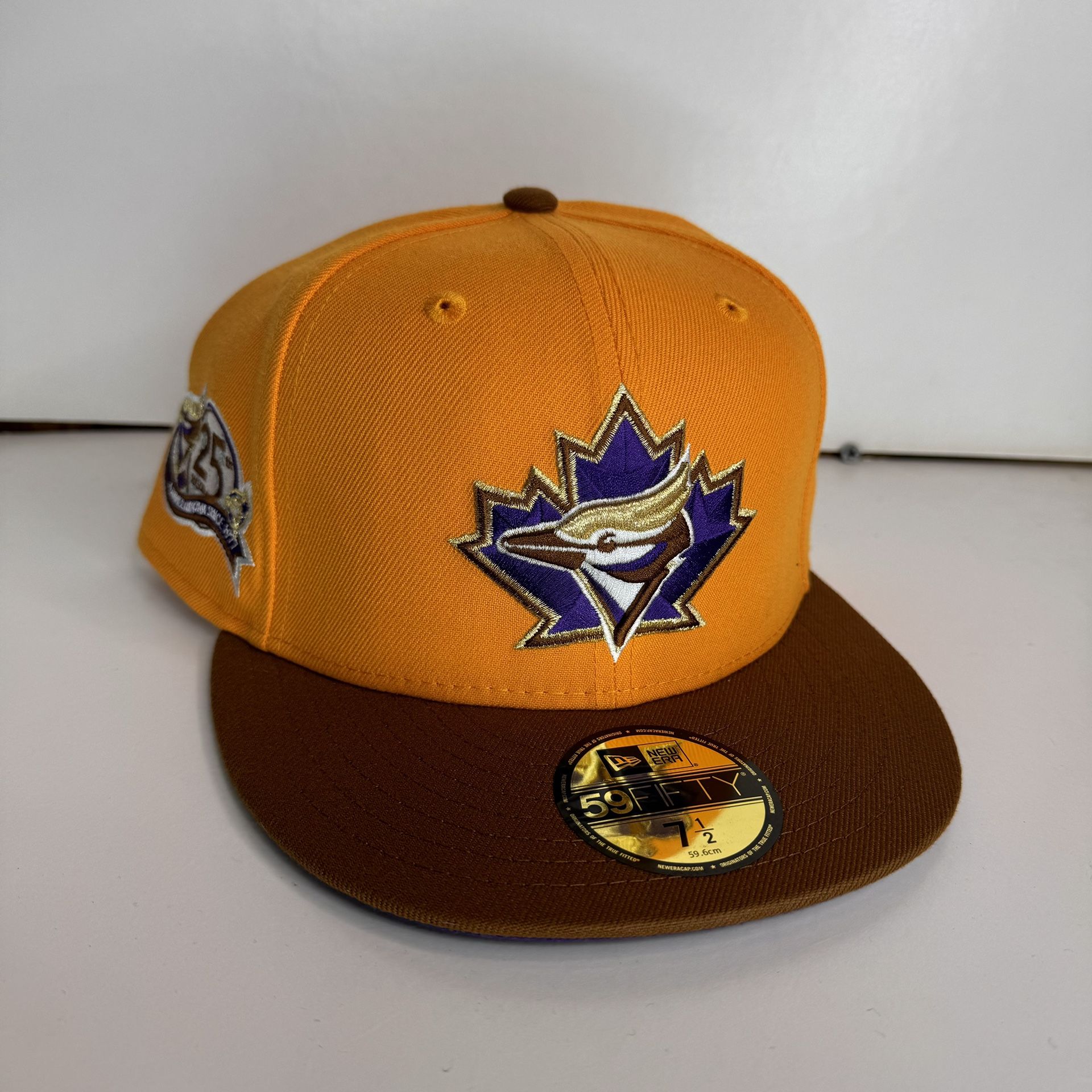 Size 7 1/2 New era Toronto blue jays side patch fitted hat orange brown purple Fashion Streetwear City Cap Supreme Dunk Sb Hype Air Force Max Assc Fog