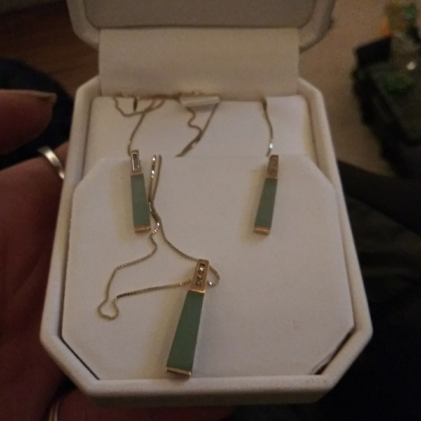 Harry Ritchies 14k YG Diamond Jade Jewelry Set