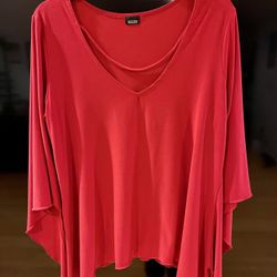 NWOT Toto Cherry Red Silky Top Asymmetrical Sleeves & Bottom Size L