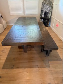 Large wood table with bench