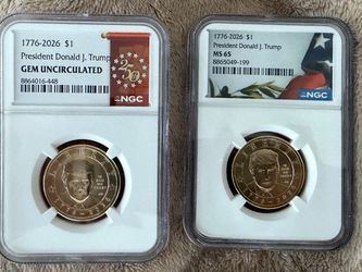 2026 $1 President Donald J. Trump GEM UNCIRCULATED NGC Gold 250th Label X 2