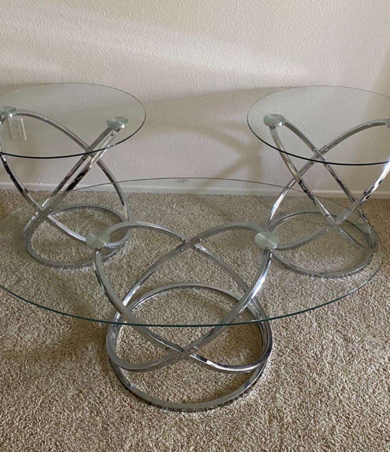 Glass Table Set, Coffee Table And Two Side Tables
