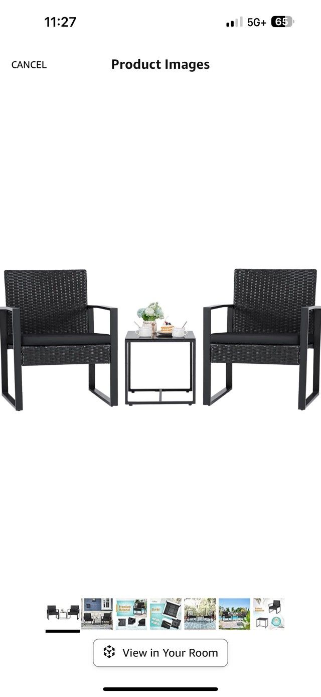 Flamaker 3 Pieces Patio Set Outdoor Wicker Furniture Sets Modern Rattan Chair Conversation Sets with Coffee Table for Yard and Bistro (Black)