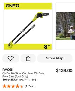 RYOBI ONE+ 18V 8 in. Cordless Oil-Free Pole Saw (Tool Only)
