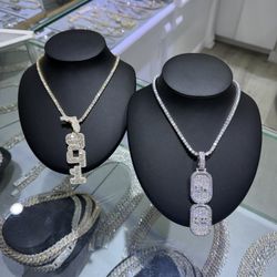 CUSTOM 2-3” VERTICAL PENDANT or DOGTAG + TENNIS CHAIN 💎 VVS Lab Moissanite, Passes Diamond Tester,