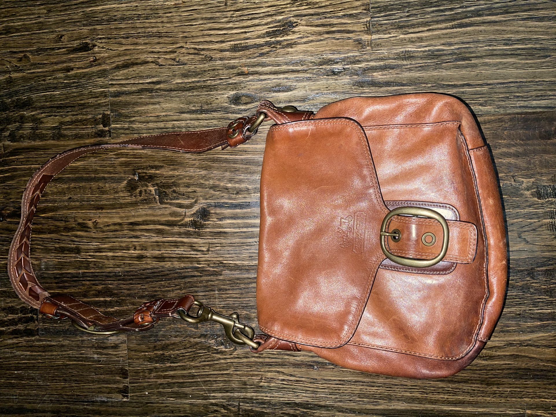 COACH BLEECKER TATTERSALL Brown Leather Shoulder Purse Bag