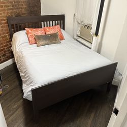 Full Size IKEA Bed With Brown Wood Frame 