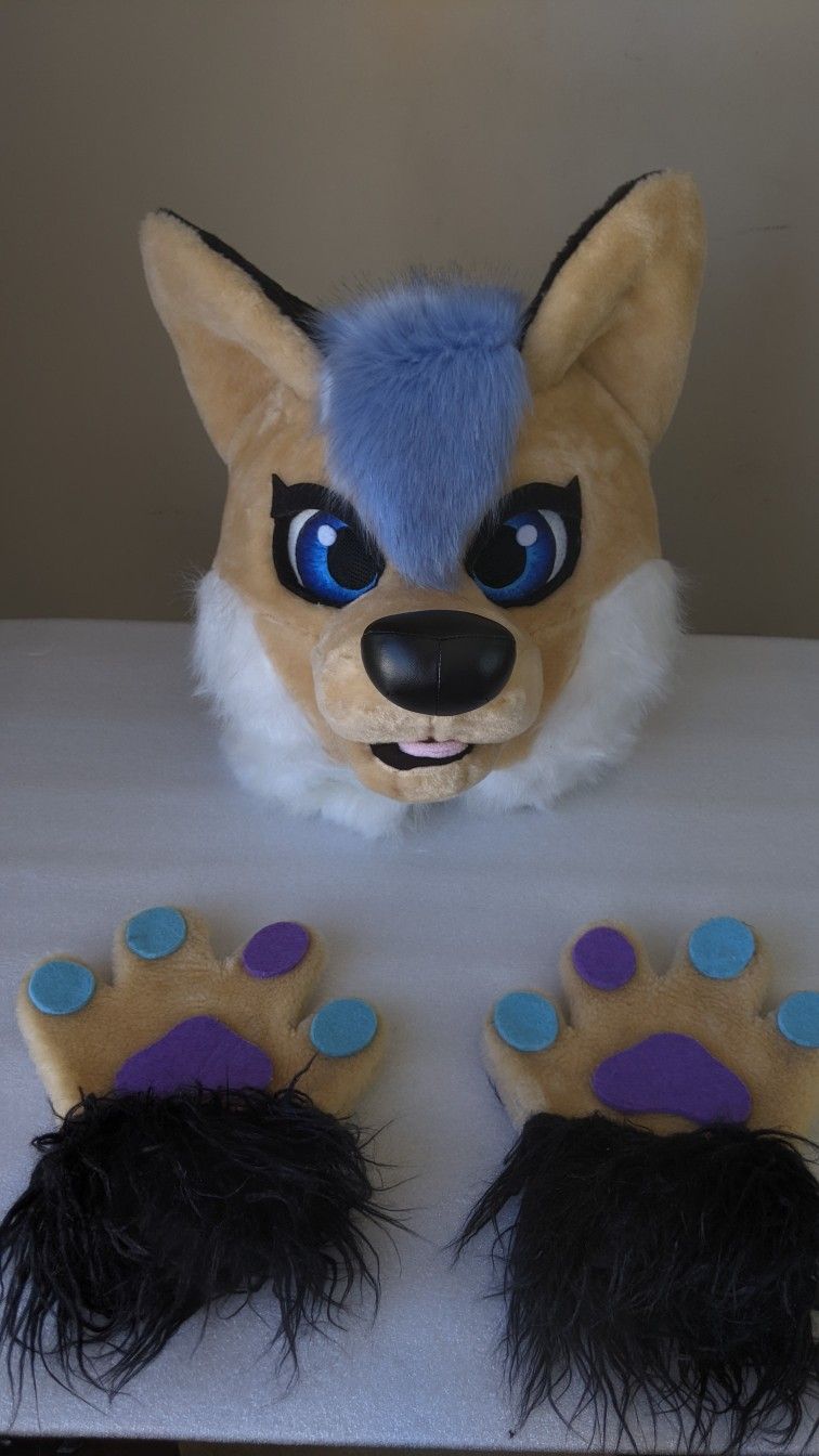 High Quality Fox Furry Dog Costume Cosplay Halloween Head & Paws
