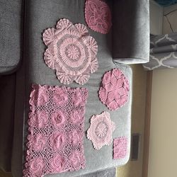 Handmade Pink Crocheted Doilies Set of 6  Vintage Small, Med And Large