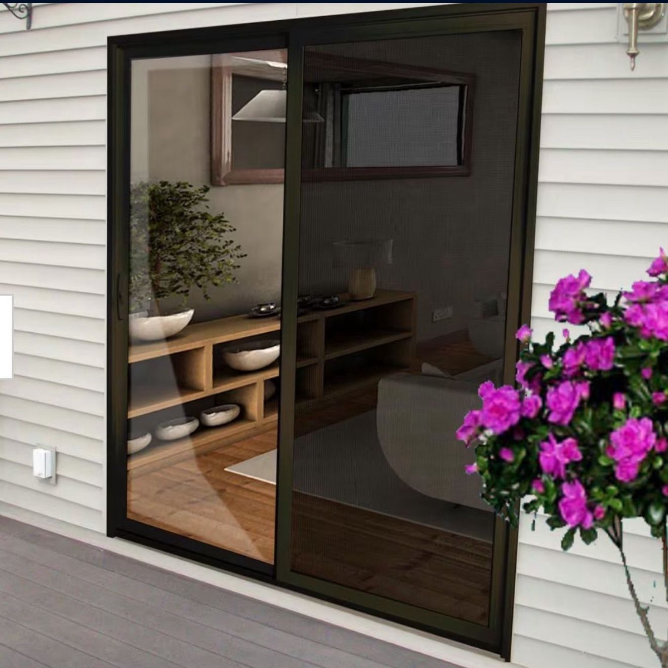 Adjustable Fit Bronze Steel Sliding Patio Screen Door 