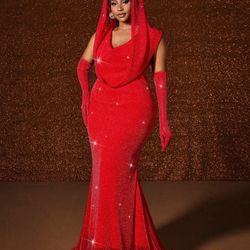 Plus Size Elegant Fashion Sexy Women Dress Waistband  Hot Gold Fish Tail Swing. Long Solid Colur 