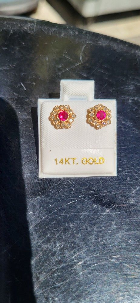 14kt Gold Ruby and Diamond Stud Earrings