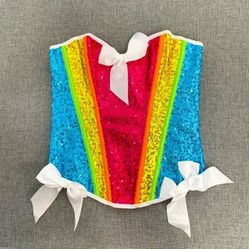 Brand New‎ Rainbow Sequin Corset Cute White Bows Pink Blue Yellow Small