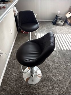 Brown Leather Adjustable Bar Stools – Set of 2
