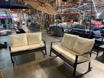 New assembled set of 2 Outdoor Loveseat Rocking Bench with beige Cushions