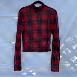StreetWear Society Plaid Mesh Cropped Long-sleeve With Mock Neck
