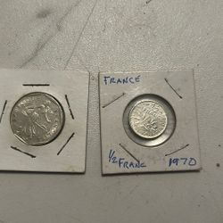 2 Coin  Lot France  1970  1/2 Franc, 2 Franc
