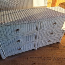 Queen Headboard And Dresser Wicker Set