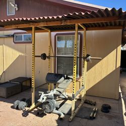 Squat rack bench and weights
