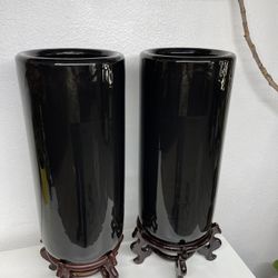 Tall Round Cylinder Vases—Asian Umbrella Holder—Oriental Flower Vases—Planters—Pots—($150 for both)