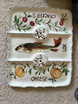 Bagel & Lox Ceramic Serving Tray – Hand Painted