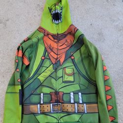 Boys' Fortnite Rex dinosaur Costume Fleece Zip Up Sweatshirt - Green/Orange - XL